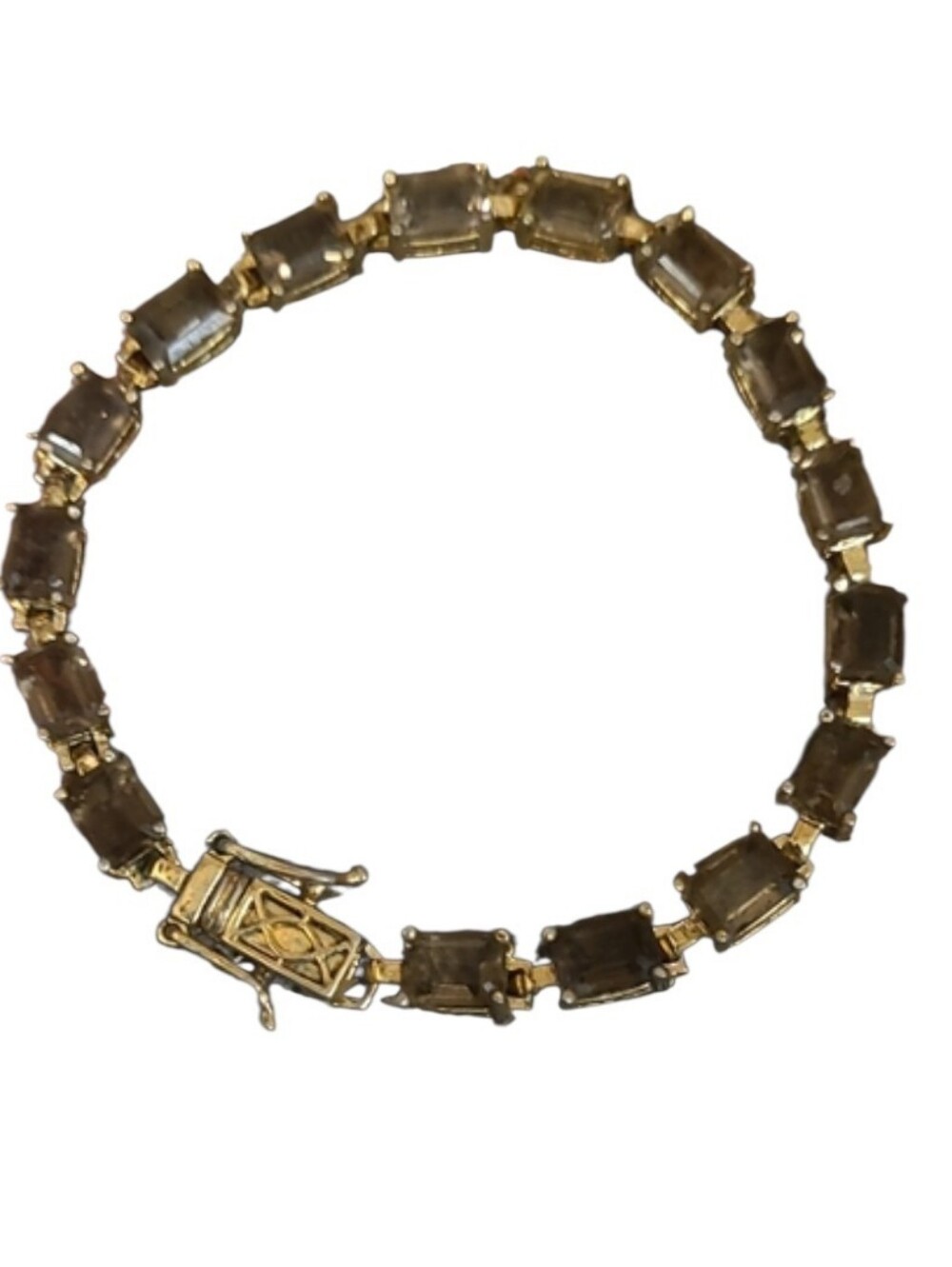 Vintage Gold Tone Womens Tennis Bracelet With Smokey Quartz